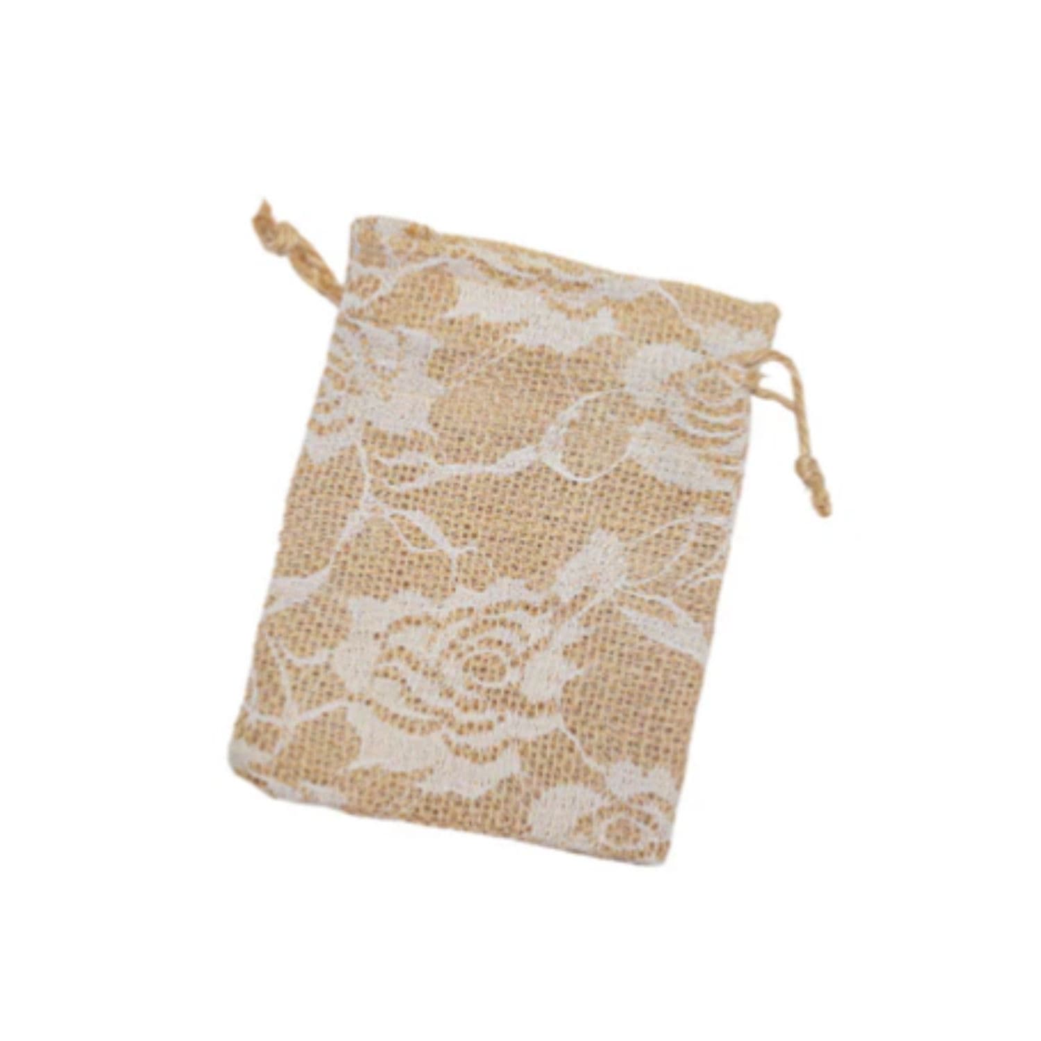 Jute White Floral Bags with Drawstring Medium 13cm alternate image
