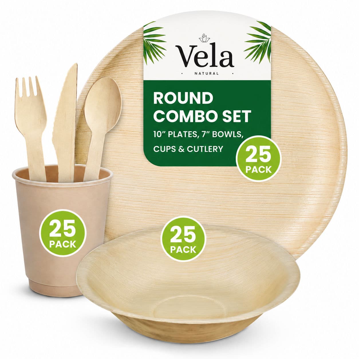 Disposable Bamboo Plates, Bowls, Cups and Wooden Cutlery Set