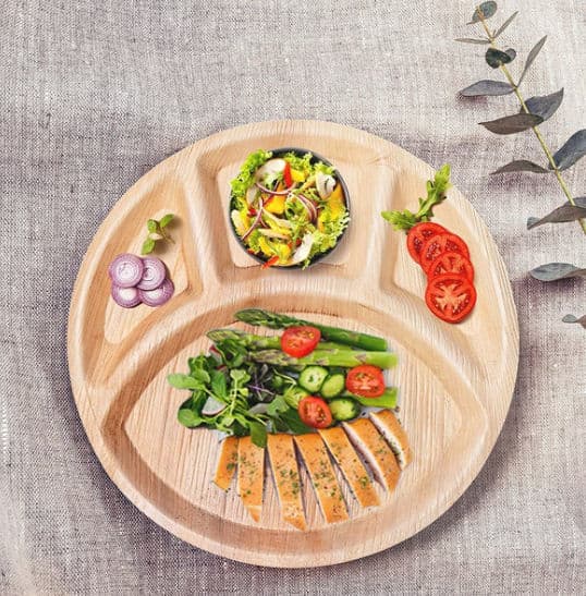 12" Large Palm Leaf Disposable Plate - 4 Compartment Thali alternate image