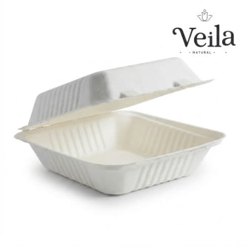 20x22x9cm / 7.8x8x3" White Plant Fibre Clamshell