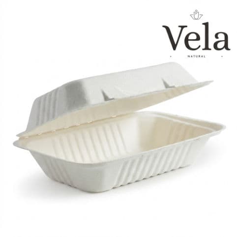 23x15x8cm / 9x6x3" White Plant Fibre Clamshell