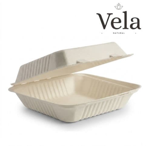 23x23x8cm / 9x9x3" White Plant Fibre Clamshell