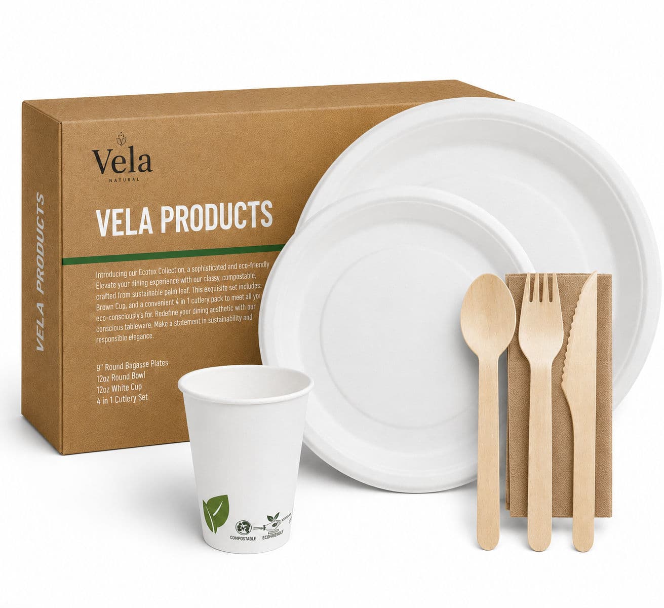 Compostable Party Plates - Disposable Plates & Cutlery Set