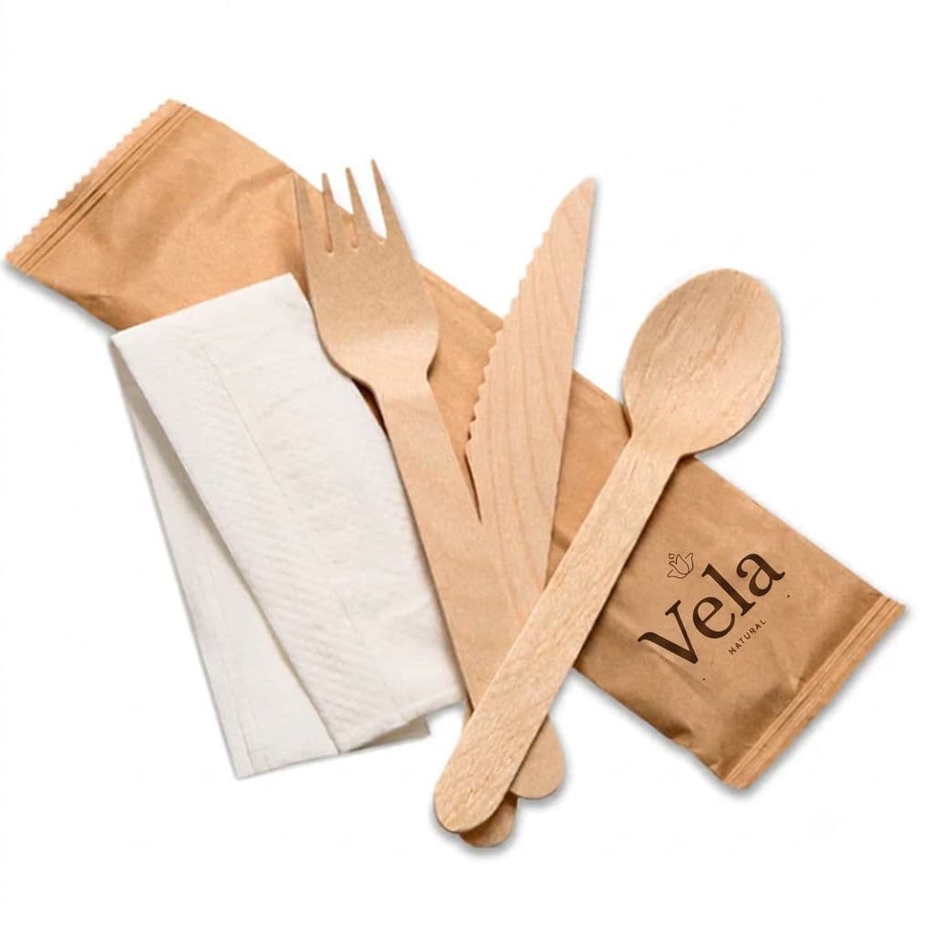 4 in 1 Wooden Disposable Cutlery Pack - 100 Pack product image 1
