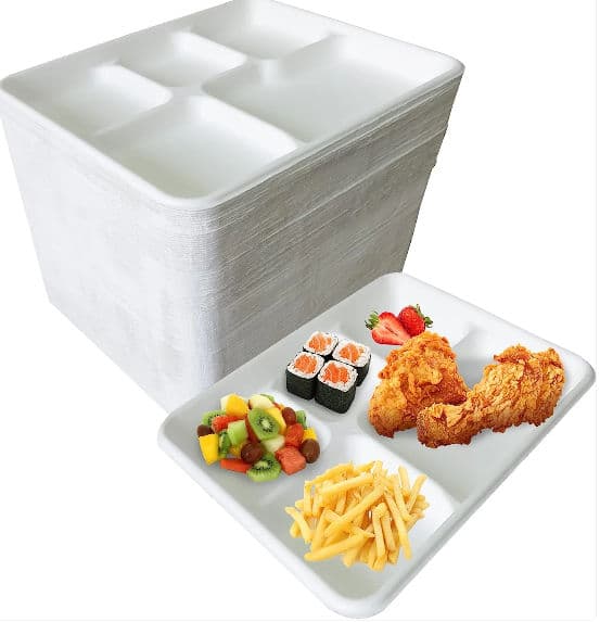 5 Compartment Disposable Plates White - Large 10" x 8" alternate image