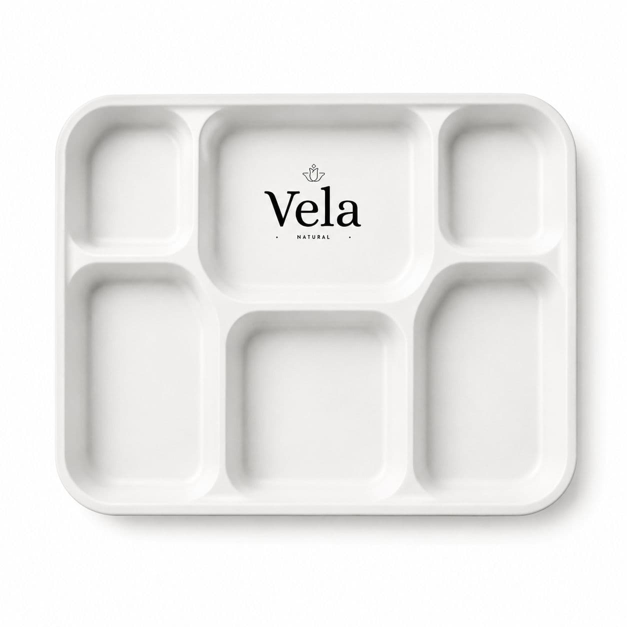 6 Compartment Bagasse White Disposable Plates - Large 11" x 8"