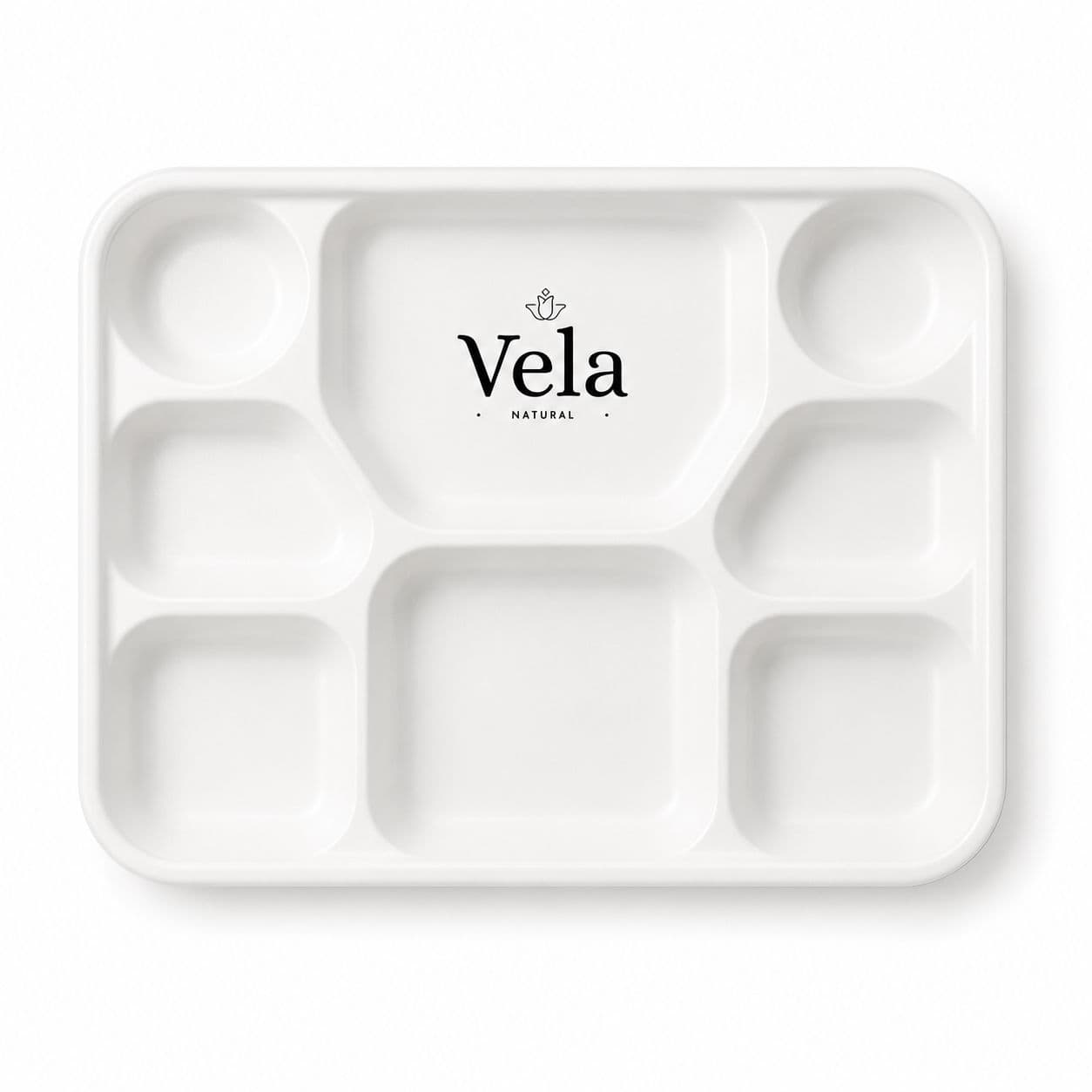 8 Compartment Bagasse Disposable Plates - Compostable Extra Large 12" x 10"