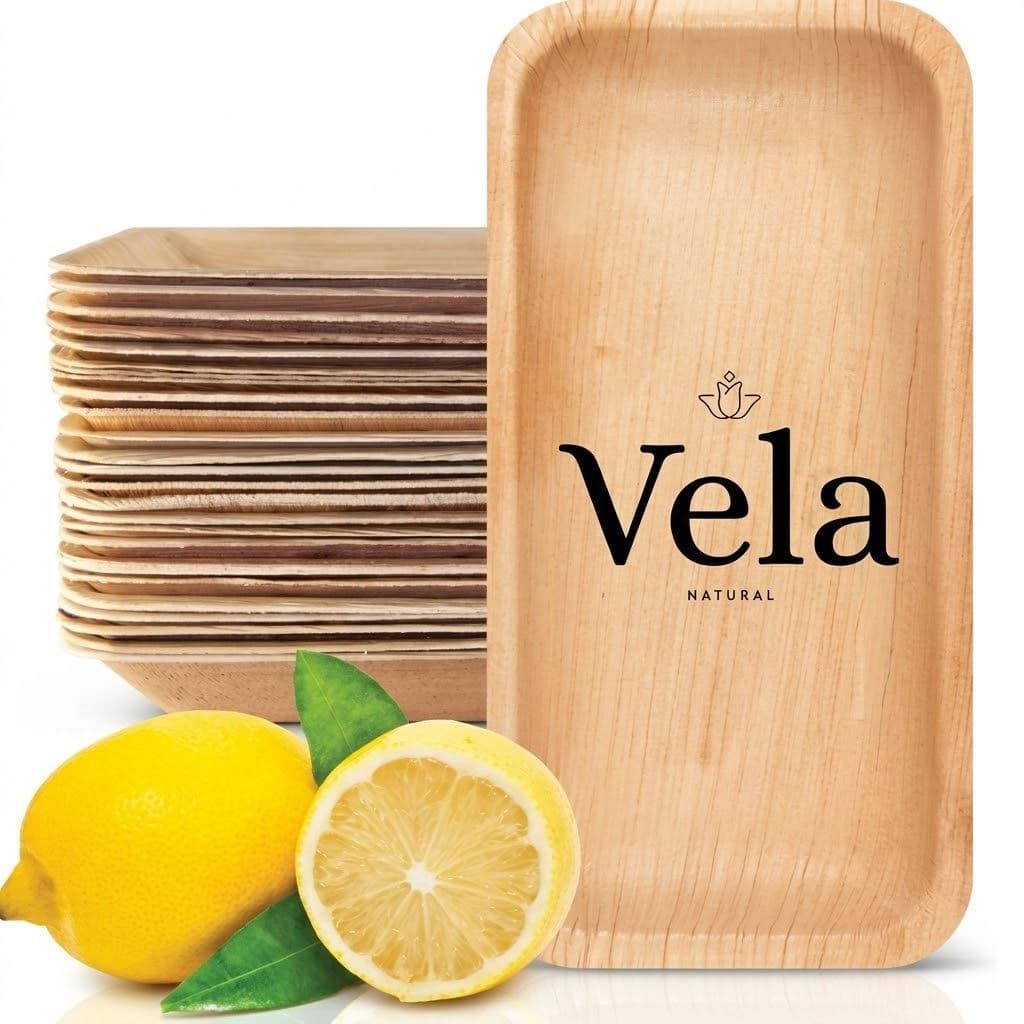 8" x 4" Palm Leaf Disposable Bamboo Tray - 25 Pack product image 1
