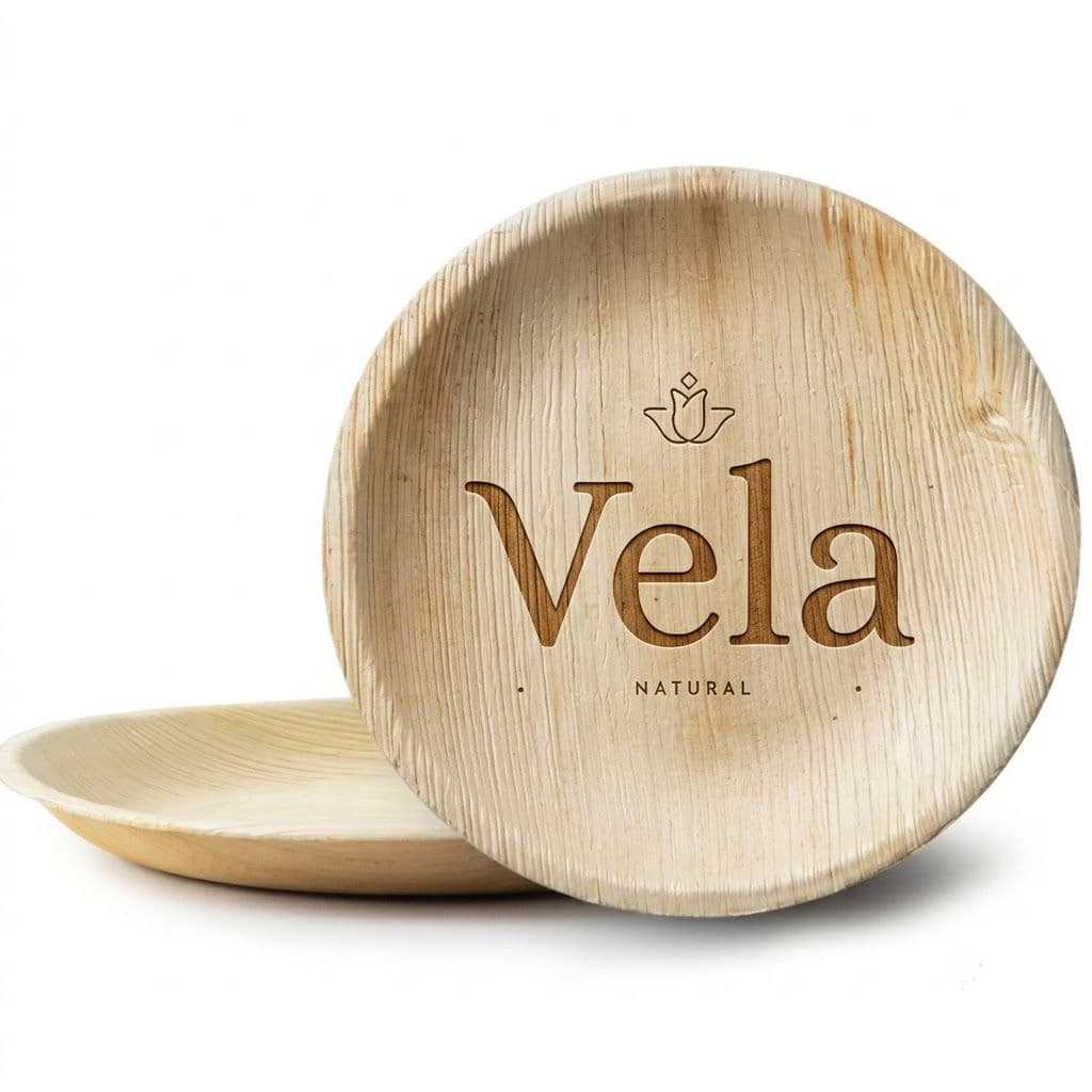 9" (23 cm) Shallow Round Palm Leaf Disposable Party Plates - 25 Pack product image 1