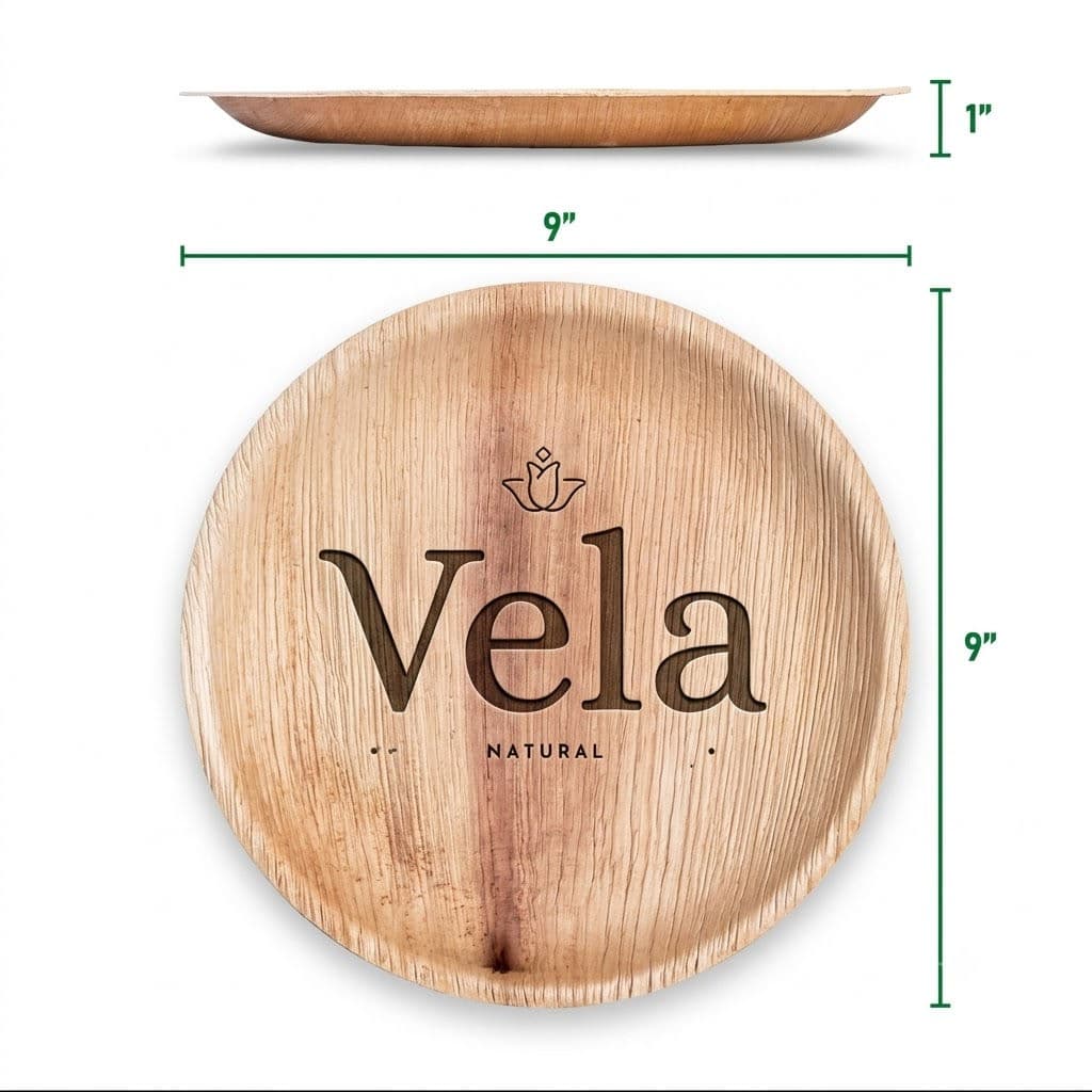 9" (23 cm) Shallow Round Palm Leaf Disposable Party Plates - 25 Pack product image 4