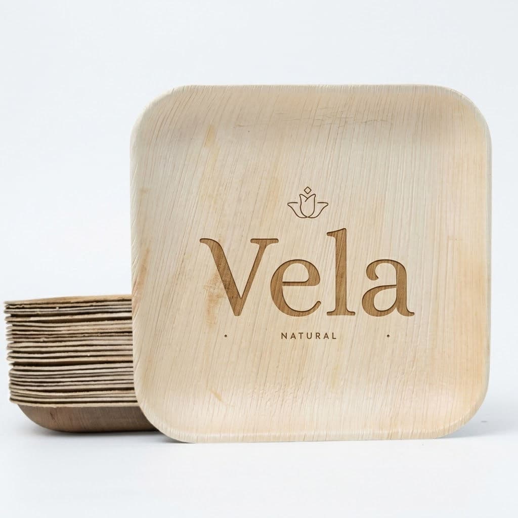 9" (23cm) Square Palm Leaf Disposable Bamboo Plates - 100 Pack product image 3