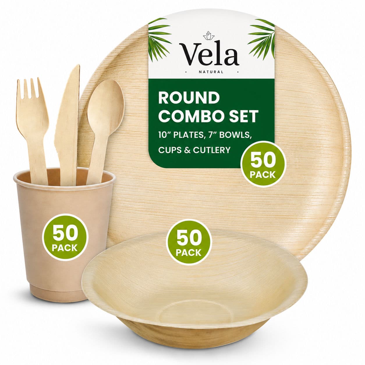 Disposable Bamboo Plates, Bowls, Cups and Wooden Cutlery Set alternate image
