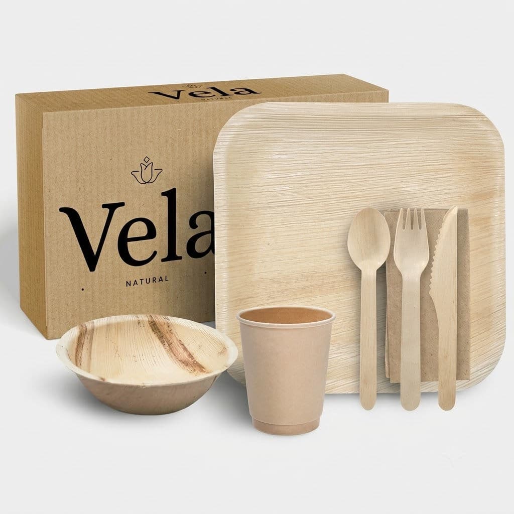 Eco Friendly Picnic Bundle - Bamboo Plates & Bowls - 25 Pieces Each Item Pack product image 1