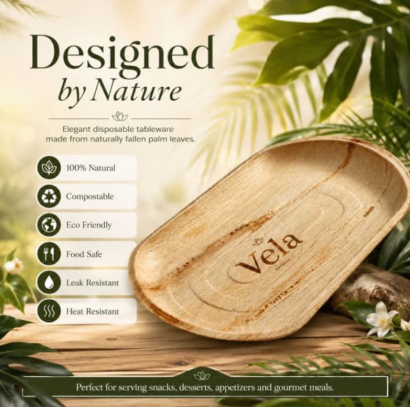 Extra Large 22" x 12" Oval Disposable Palm Leaf Wooden Platter Tray - 20 Pack product image 5