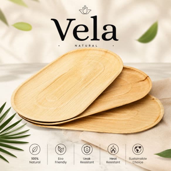 Extra Large 22" x 12" Oval Disposable Palm Leaf Wooden Platter Tray - 20 Pack product image 2