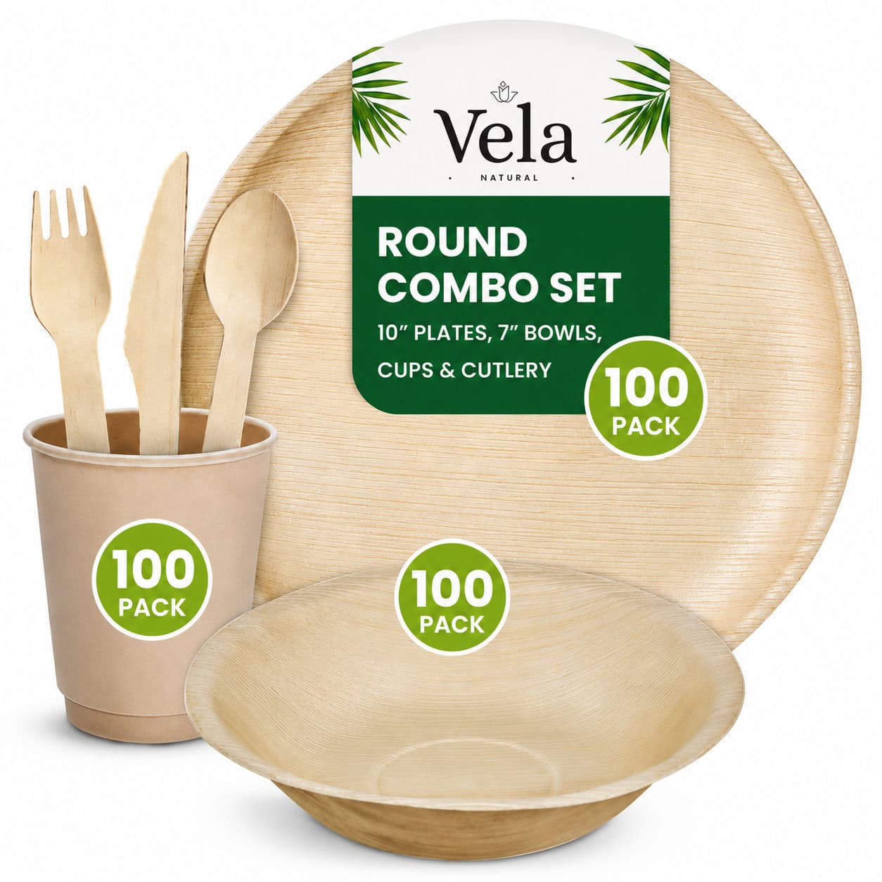 Disposable Bamboo Plates, Bowls, Cups and Wooden Cutlery Set alternate image
